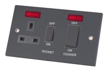 Slimline Matt Grey 45A Cooker Control Unit - 13A Switched With Neon
