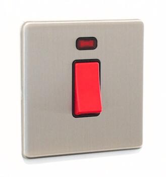 Signature Screwless Brushed Chrome 45A Single Cooker Switch - 1 Gang With Neon
