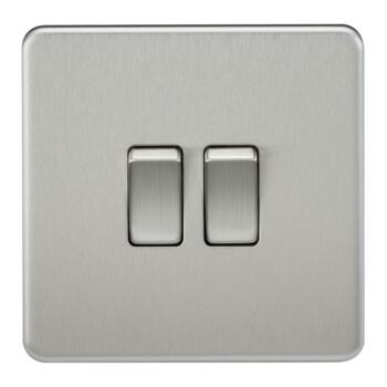 Screwless Brushed Chrome Light Switch - Double 2 Gang 2 Way