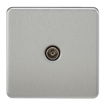 Screwless Brushed Chrome TV Satellite Media Sockets - 1 Gang TV Outlet - Non Isolated