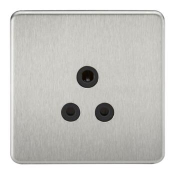 Screwless Brushed Chrome 5A Unswitched Sockets - 5A Unswitched Socket With Black Insert