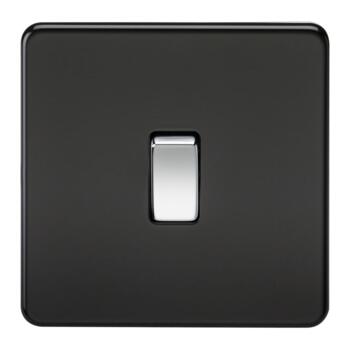 Screwless Matt Black Light Switch With Chrome Rocker Switches - Single Intermediate