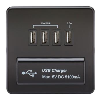 Screwless Matt Black Single Quad USB Charger - Matt Black With Black Insert