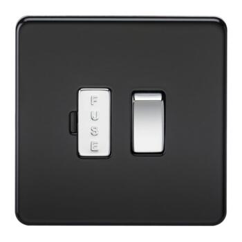 Screwless Matt Black Fused Spurs With Chrome Rocker Switches - 13a Switched