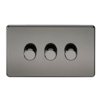 Screwless Black Nickel Dimmer Light Switch - Triple 3 Gang 2 Way 10-200w (LED 5W-150W)