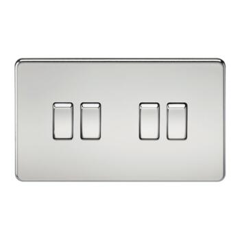 Screwless Polished Chrome Light Switch - Quad 4 Gang 2 Way