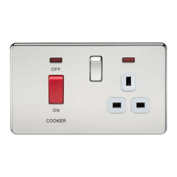Screwless Polished Chrome 45 Amp - DP Switch & Switched Socket W/ Neon & White Insert