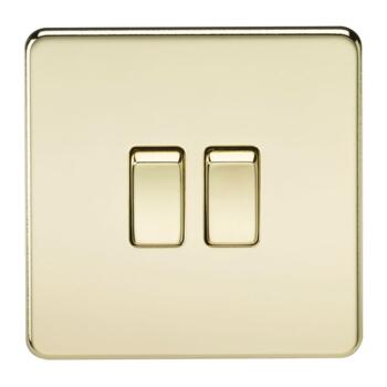 Screwless Polished Brass Light Switch - Double 2 Gang 2 Way