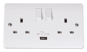 Mode Double Switched Socket 2 Gang & USB Charger - White 