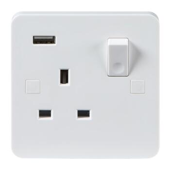 White 13A Switched Socket With USB Charger - 1 Gang