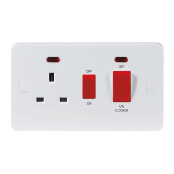 45 Amp Switches & Sockets - 2 Gang Cooker Switch & Switched Socket With Neons