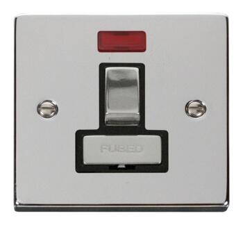 Polished Chrome Switched Fused Spur 13A/Neon Ingot - With Black Interior