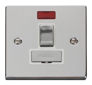Polished Chrome Switched Fused Spur 13A/Neon Ingot - With White Interior