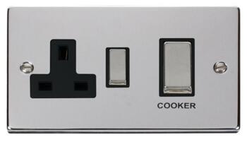 Polished Chrome Cooker Switch & Socket 45A Ingot - With Black Interior