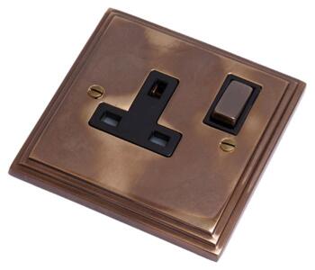 Aged Finish Single Socket - 1 Gang Switched  - With Black Interior