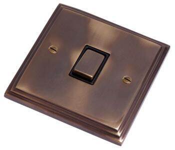 Aged Finish Light Switch - 1 Gang Single 2 Way  - With Black Interior