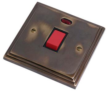 Aged Finish 45A DP Switch with Neon - 1 Gang  - With Black Interior