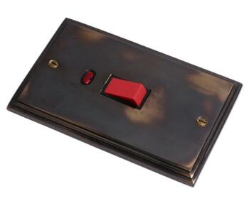 Aged Finish 45A DP Switch with Neon 2 Gang Size - With Black Interior