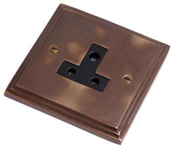 Aged Finish 5A Single Socket - 1 Gang Unswitched - With Black Interior