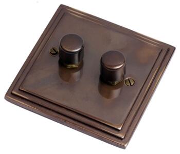 Aged Finish Dimmer Switch - Double 400W 2 Way - With Black Interior