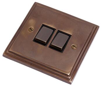 Aged Finish Light Switch - Double 2 Gang 2 Way  - With Black Interior