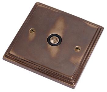 Aged Finish TV Socket - Single Co-ax Out Socket - With Black Interior