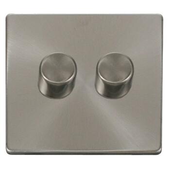 Screwless Brushed Steel Dimmer Switch  - Double 2 X 250W