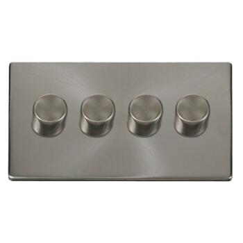 Screwless Brushed Steel Dimmer Switch  - Quad 4 x 250w