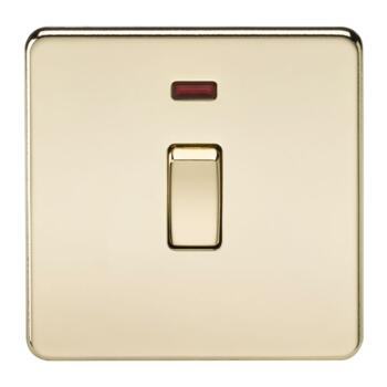 Screwless Polished Brass 20 Amp Switches - 1 Gang DP Switch With Neon