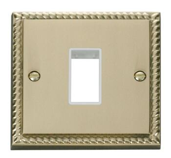 Georgian Brass Empty Grid Switch Plate - 1 module with white interior