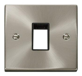 Satin Chrome Empty Grid Switch Plate  - 1 module with black interior
