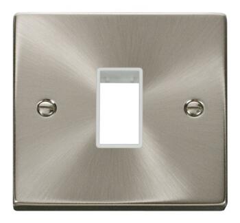 Satin Chrome Empty Grid Switch Plate  - 1 module with white interior