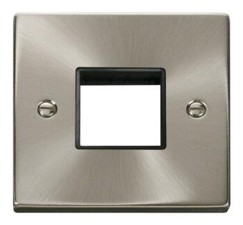 Satin Chrome Empty Grid Switch Plate  - 2 module with black interior