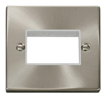 Satin Chrome Empty Grid Switch Plate  - 3 module with white interior