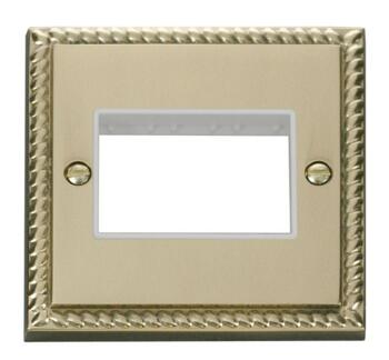 Georgian Brass Empty Grid Switch Plate - 3 module with white interior