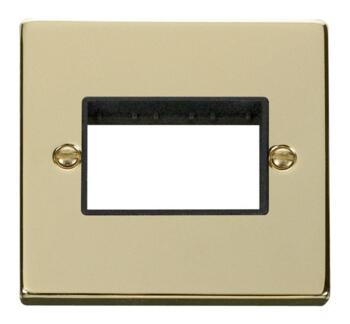 Polished Brass Empty Grid Switch Plate - 3 module with black interior