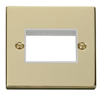 Polished Brass Empty Grid Switch Plate - 3 module with white interior