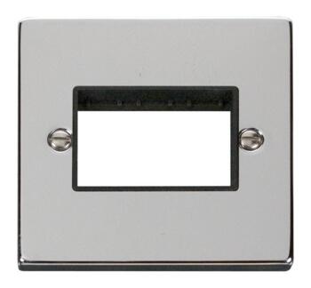 Polished Chrome Empty Grid Switch Plate - 3 module with black interior