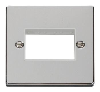 Polished Chrome Empty Grid Switch Plate - 3 module with white interior