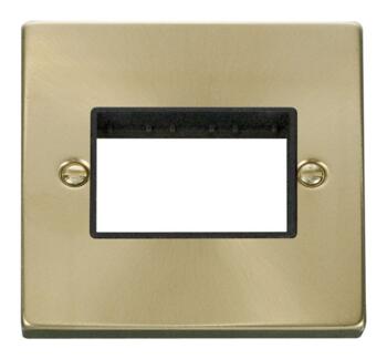 Satin Brass Empty Grid Switch Plate  - 3 module with black interior