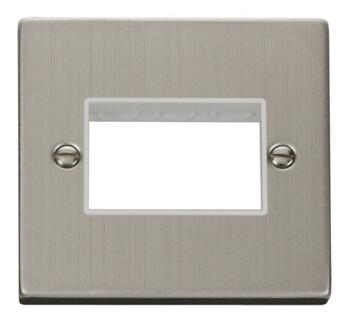 Stainless Steel Empty Grid Switch Plate - 3 module with white interior