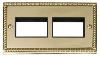 Georgian Brass Empty Grid Switch Plate - 3+3 module with black interior