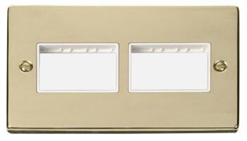 Polished Brass Empty Grid Switch Plate - 3+3 module with white interior