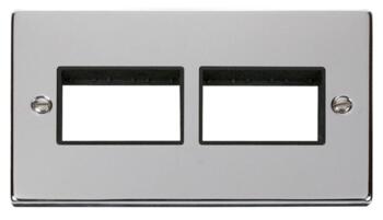 Polished Chrome Empty Grid Switch Plate - 3+3 module with black interior
