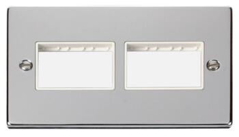 Polished Chrome Empty Grid Switch Plate - 3+3 module with white interior