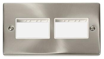 Satin Chrome Empty Grid Switch Plate  - 3+3 module with white interior