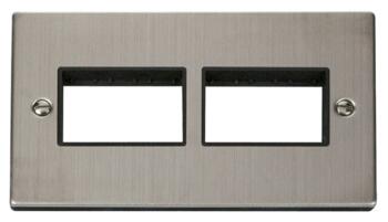 Stainless Steel Empty Grid Switch Plate - 3+3 module with black interior