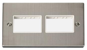 Stainless Steel Empty Grid Switch Plate - 3+3 module with white interior