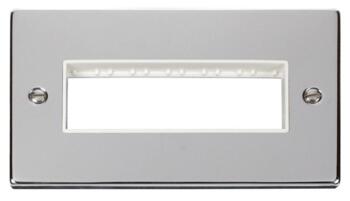 Polished Chrome Empty Grid Switch Plate - 6 module with white interior
