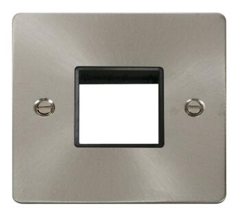 1 Gang Mini Grid Flat Plate - Twin Switch Aperture - Brushed Stainless Steel with Black Interior